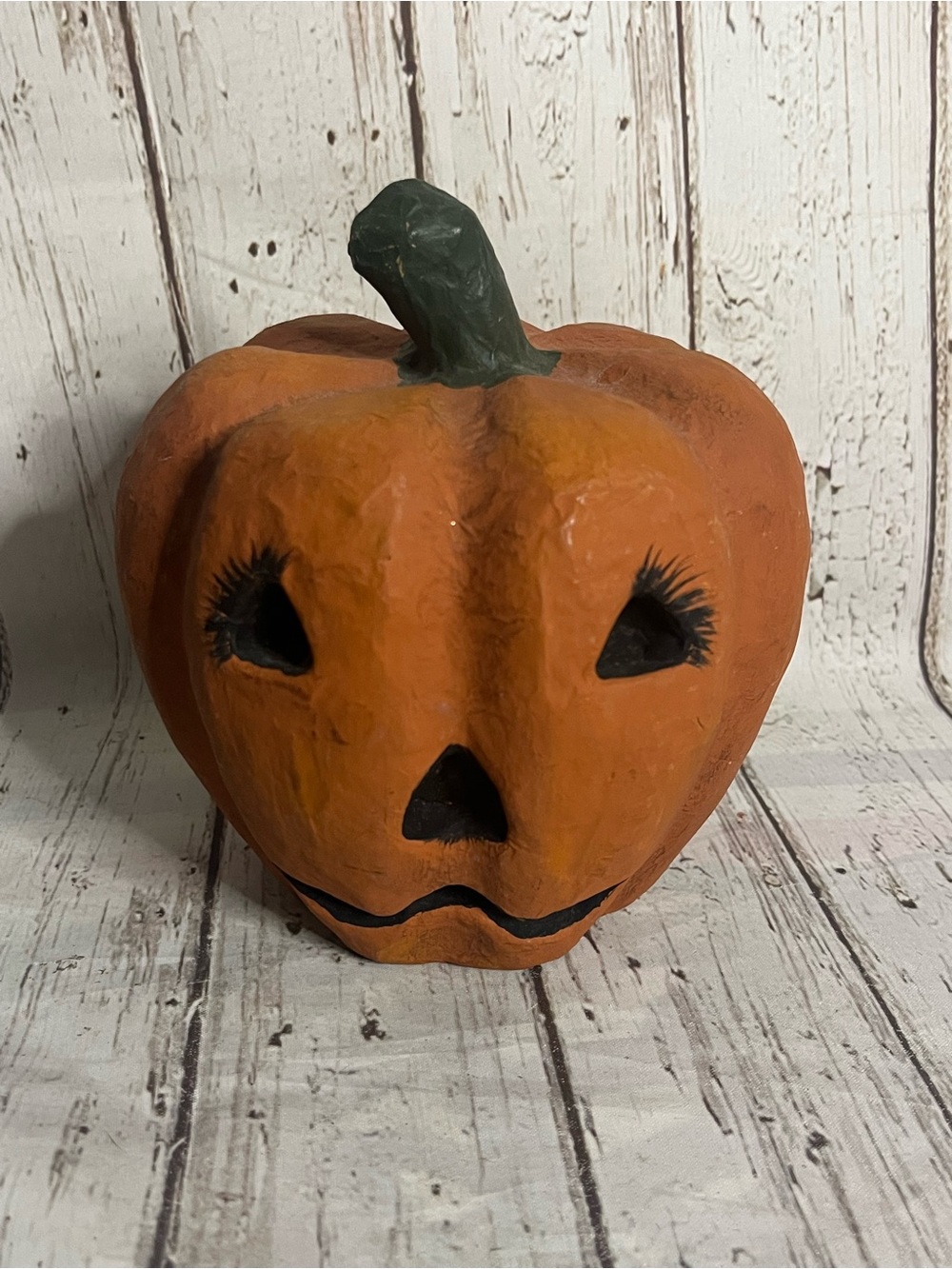 Vintage Handmade Halloween Paper Mache Jack-o’-lantern Pumpkin 7”